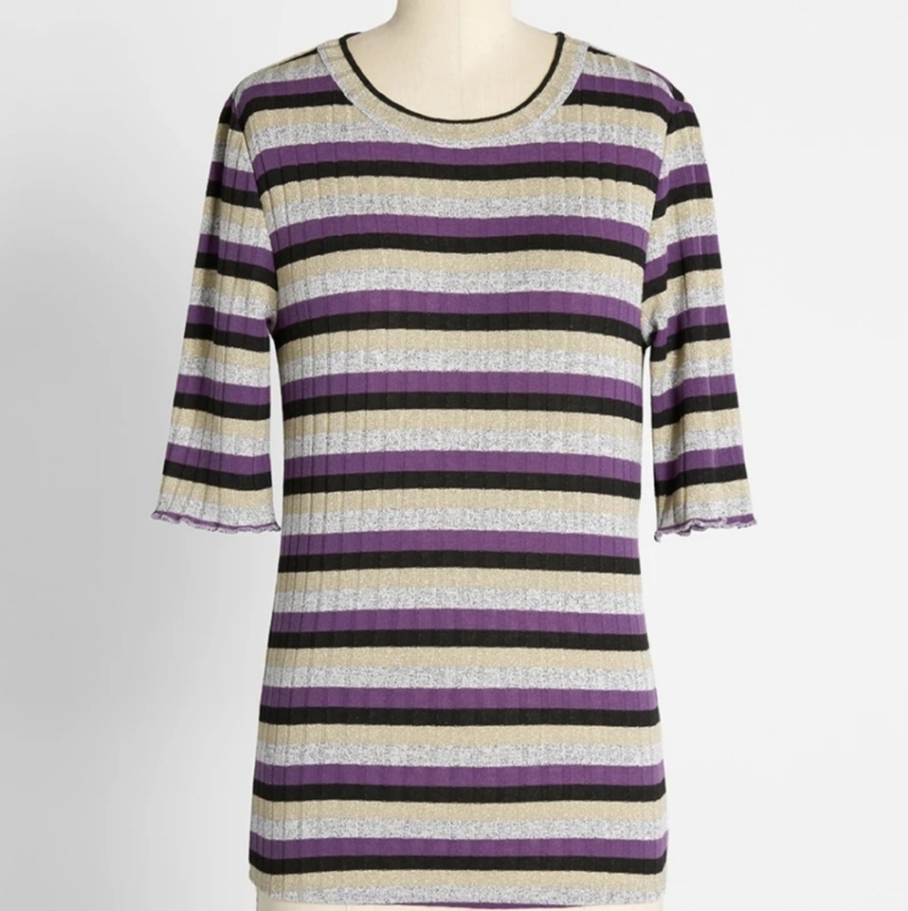 Modcloth Purple/Gold/Gray/Black Striped Shirt